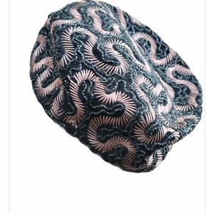 Rare Vintage André women's hat beaded black and tan 70s 60s